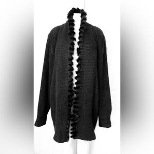‼️Angora,Wool,Rabbit Chic Black Cardigan with Fringe Detail